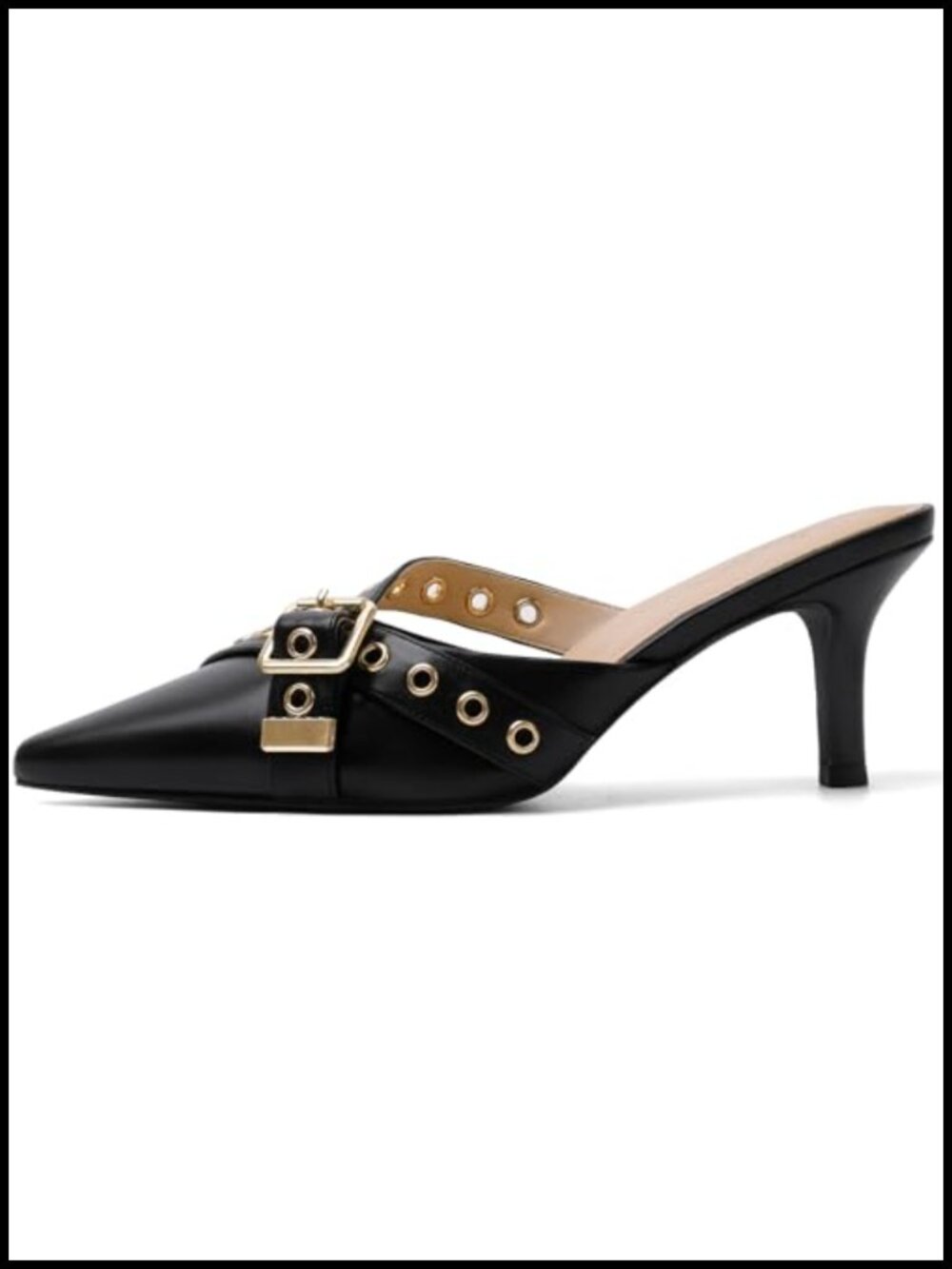 Vintage Kitten Heels for Women Pointed Closed Toe Stiletto Mules Slip On Dressy